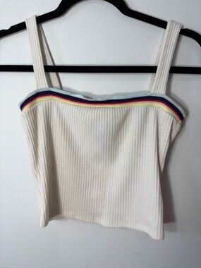 Forever 21 Cream Ribbed Tank with Rainbow Stripe Trim
